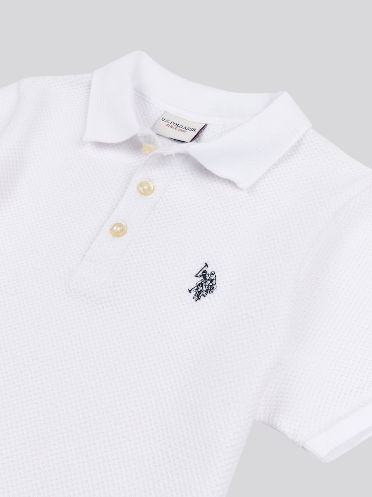 U.S. Polo Assn. White Boys 100% Cotton Texture Double Horsemen Polo Shirt - Image 7 of 7