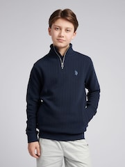 U.S. Polo Assn. Blue Boys 100% Cotton Vertical Texture Funnel Sweater - Image 1 of 7