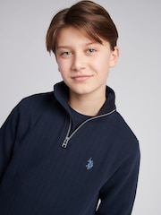U.S. Polo Assn. Blue Boys 100% Cotton Vertical Texture Funnel Sweater - Image 2 of 7