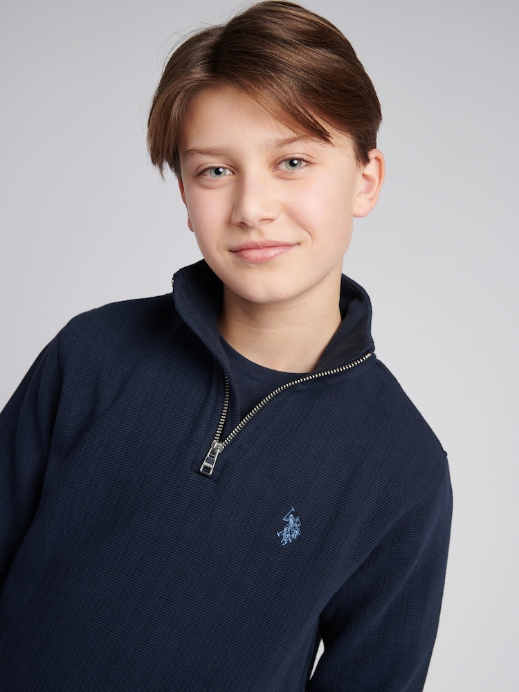 U.S. Polo Assn. Blue Boys 100% Cotton Vertical Texture Funnel Sweater - Image 2 of 7