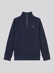 U.S. Polo Assn. Blue Boys 100% Cotton Vertical Texture Funnel Sweater - Image 5 of 7