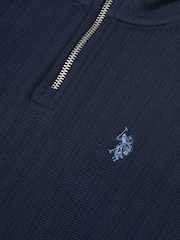 U.S. Polo Assn. Blue Boys 100% Cotton Vertical Texture Funnel Sweater - Image 7 of 7