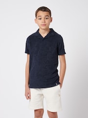 U.S. Polo Assn. Blue Boys 100% Cotton Terry Reverse Collar Polo Shirt - Image 1 of 7