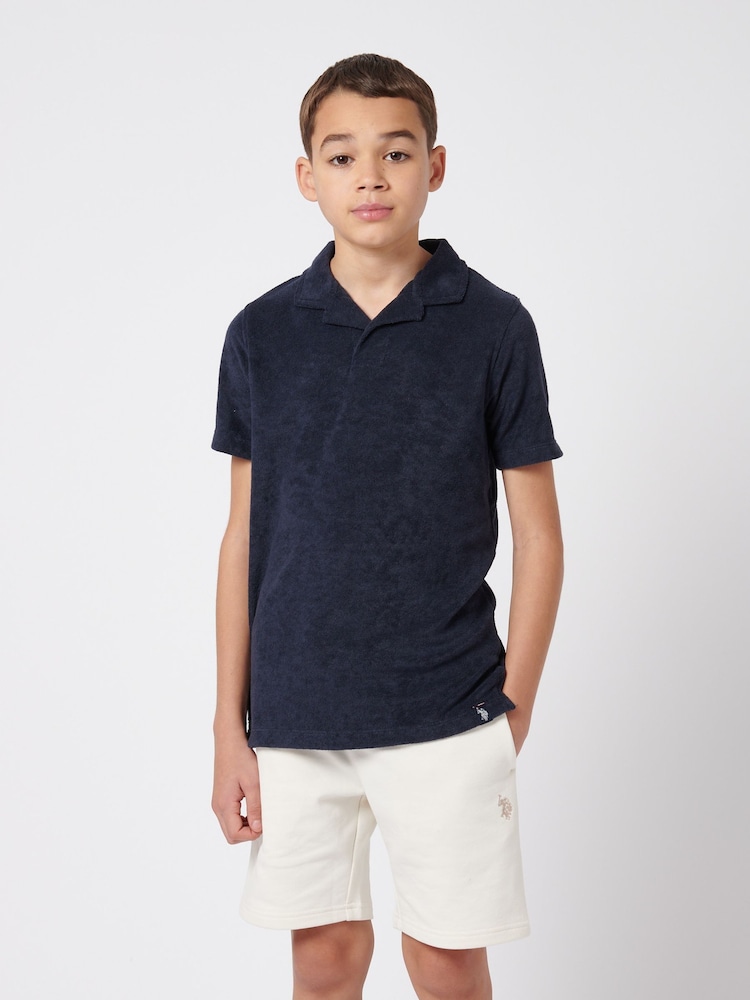 U.S. Polo Assn. Blue Boys 100% Cotton Terry Reverse Collar Polo Shirt - Image 1 of 7