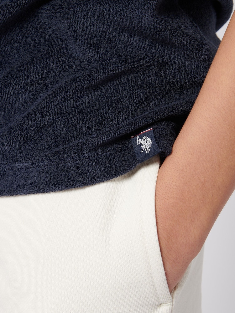 U.S. Polo Assn. Blue Boys 100% Cotton Terry Reverse Collar Polo Shirt - Image 2 of 7
