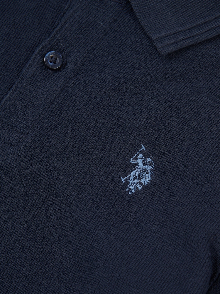 U.S. Polo Assn. Blue Boys 100% Cotton Texture Terry Polo Shirt - Image 3 of 3