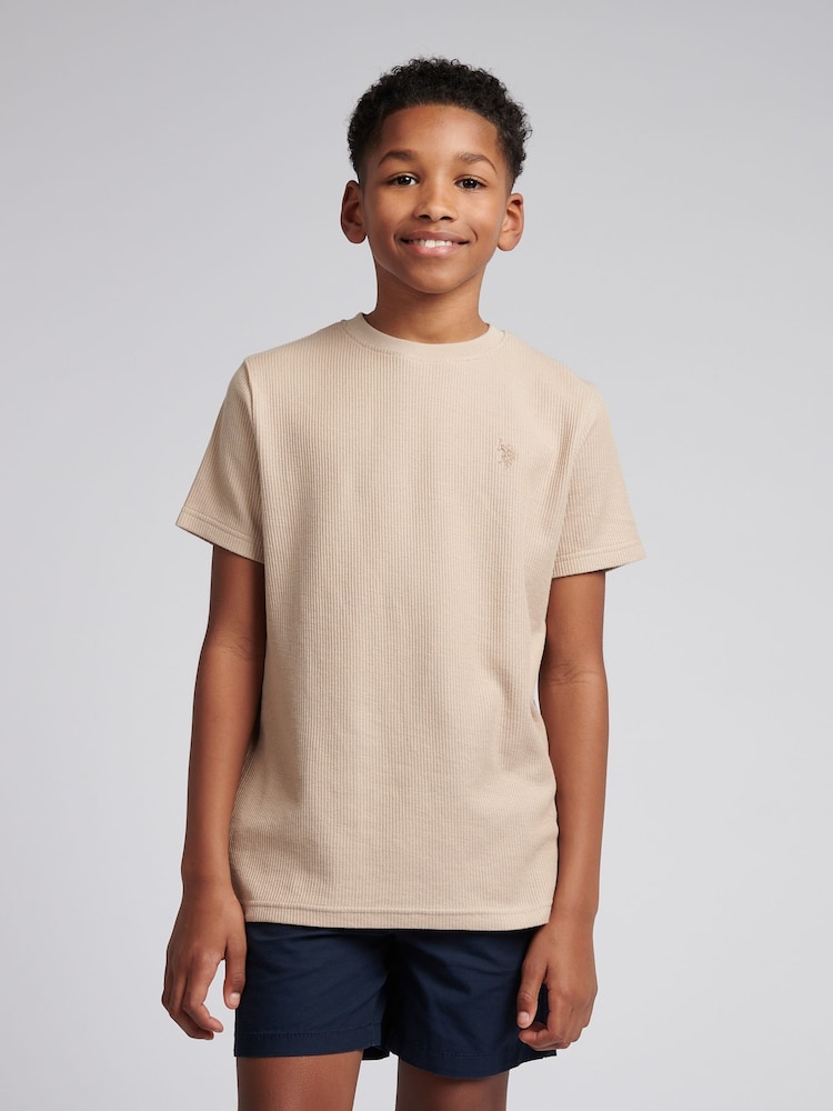 U.S. Polo Assn. Natural Boys 100% Cotton Vertical Texture T-Shirt - Image 1 of 5 U.S. Polo Assn. Natural Boys 100% Cotton Vertical Texture T-Shirt - Image 1 of 5