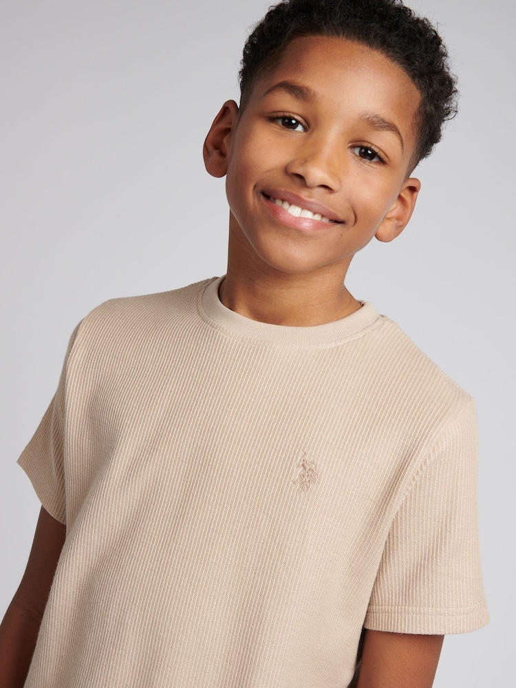 U.S. Polo Assn. Natural Boys 100% Cotton Vertical Texture T-Shirt - Image 2 of 5 U.S. Polo Assn. Natural Boys 100% Cotton Vertical Texture T-Shirt - Image 2 of 5