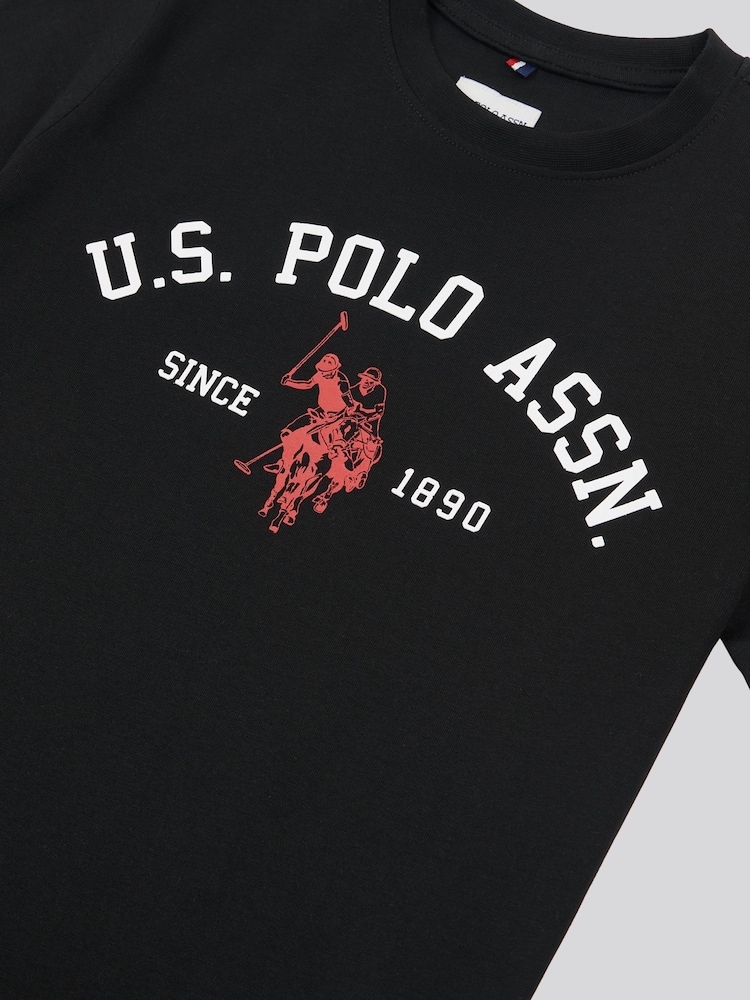Черный - US Polo Assn. Футболка из 100% хлопка для мальчиков с принтом арочного принта - Изображение 7 из 7