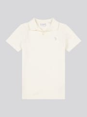 Кремовый - US Polo Assn. Фактурная рубашка поло для мальчиков из вафельного трикотажа с воротником - Изображение 1 из 3