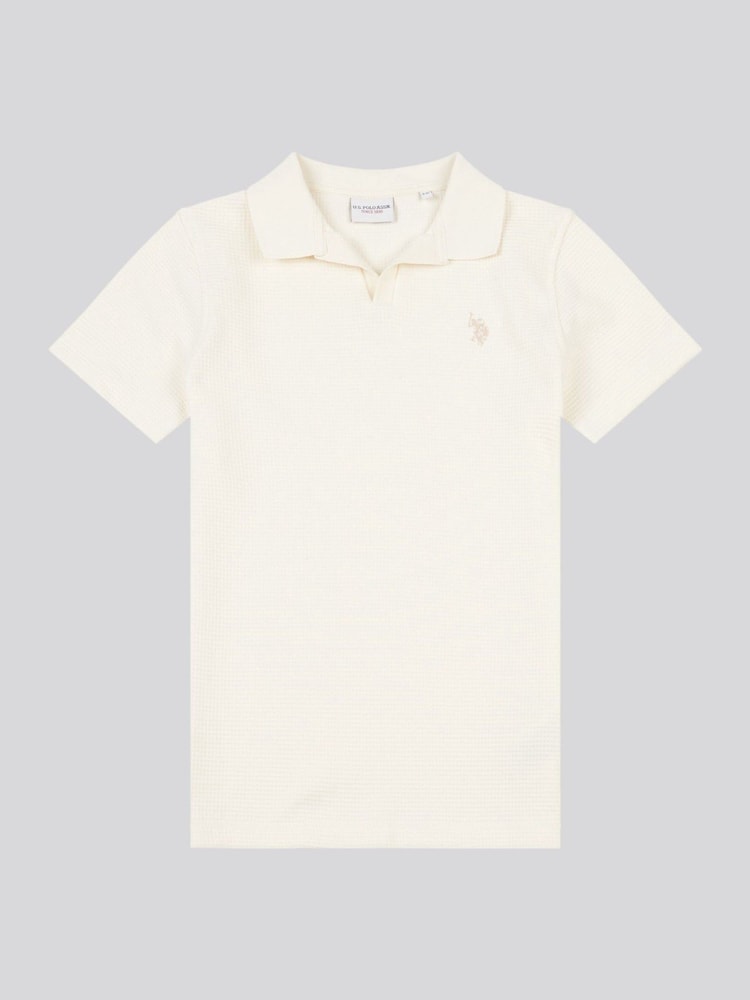 Кремовый - US Polo Assn. Фактурная рубашка поло для мальчиков из вафельного трикотажа с воротником - Изображение 1 из 3