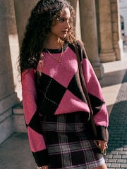 Chocolate/Pink Check Mini Skirt - Image 1 of 7