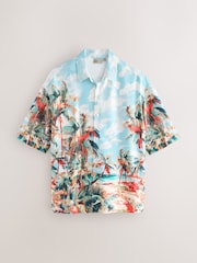 Blue/Green EDIT Tropical Scenic Print Short Sleeve Shirt - Image 6 of 8