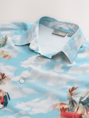 Blue/Green EDIT Tropical Scenic Print Short Sleeve Shirt - Image 8 of 8