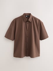 Brown EDIT Boxy Fit Seersucker Short Sleeve Shirt - Image 1 of 3