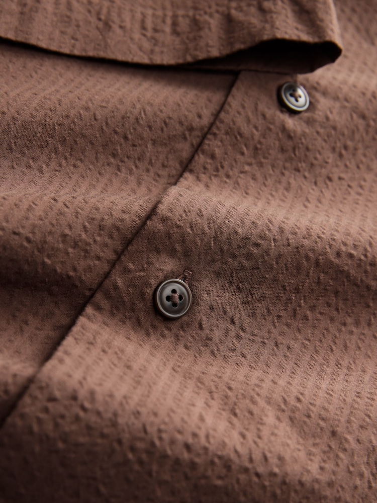 Brown EDIT Boxy Fit Seersucker Short Sleeve Shirt - Image 2 of 3