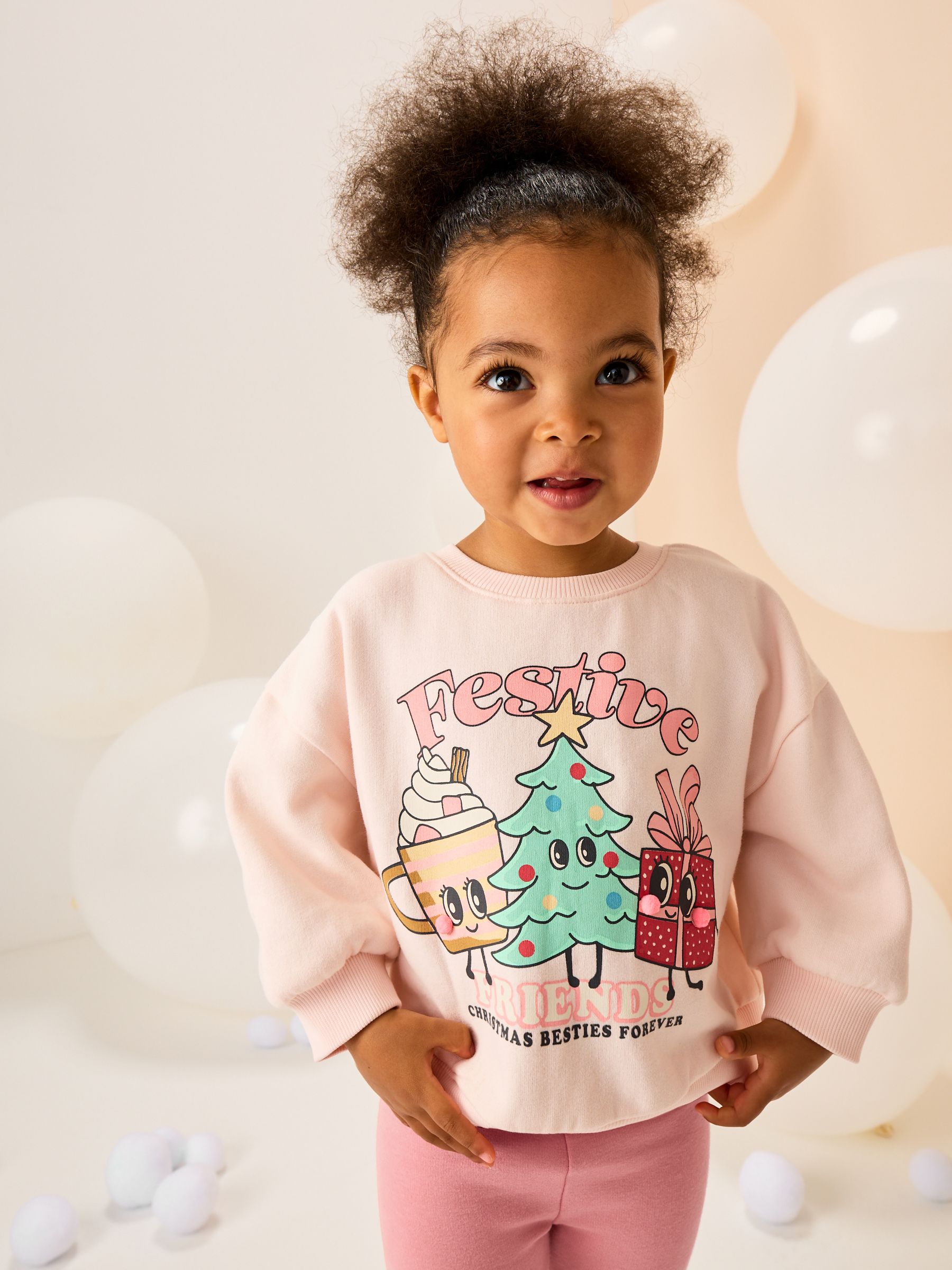 Buy Light Pink Festive Friends Christmas Crew Neck Sweatshirt