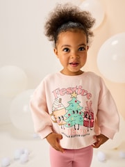 Light Pink Festive Friends Christmas Crew Neck Sweatshirt (3mths-7yrs) - Image 1 of 3