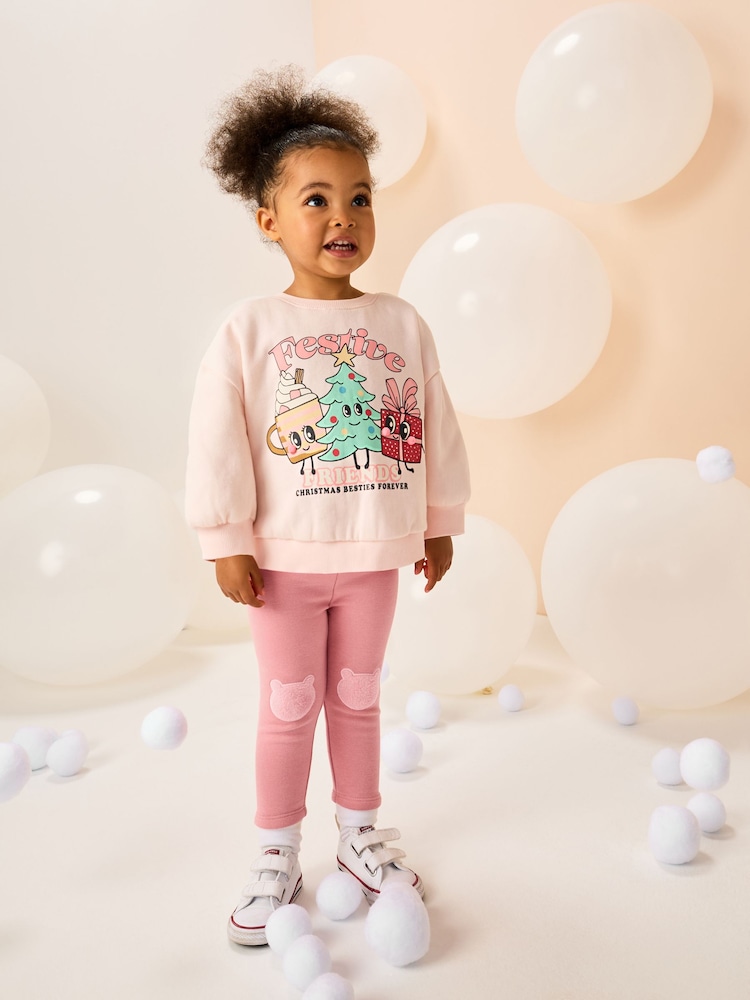 Light Pink Festive Friends Christmas Crew Neck Sweatshirt (3mths-7yrs) - Image 2 of 3