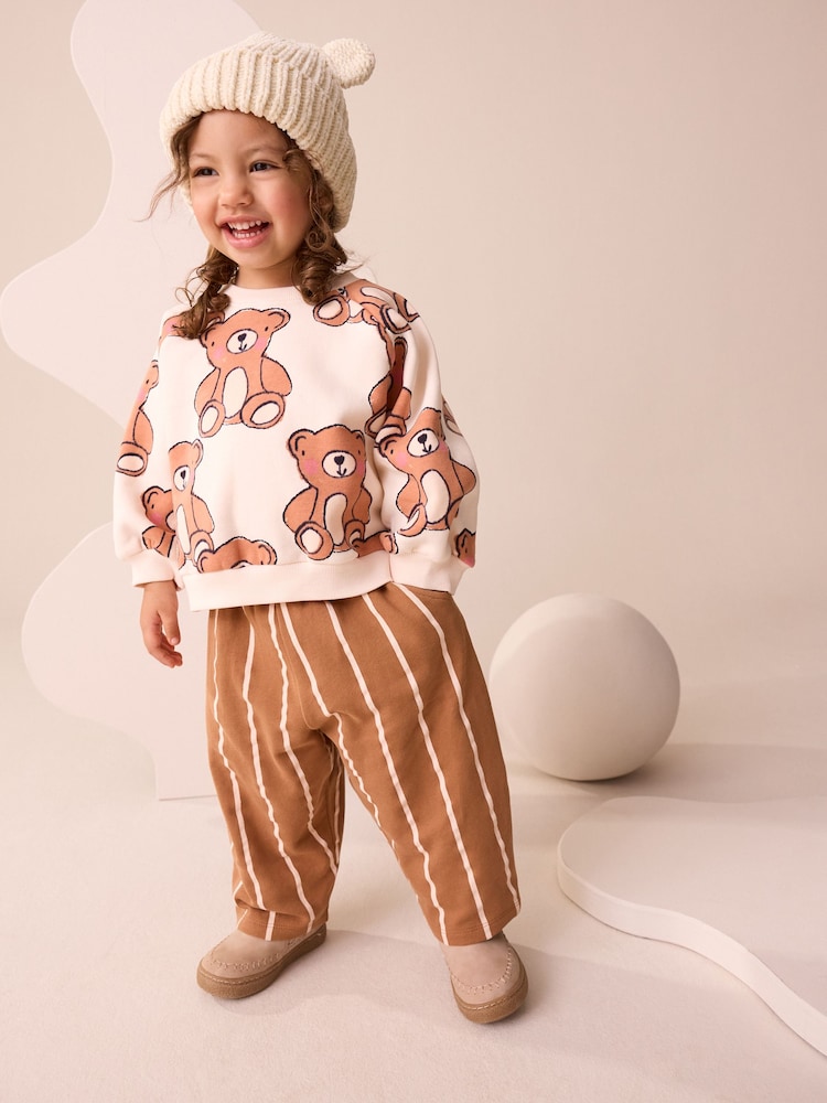 Brown Neutral Teddy Bear Sweatshirt and Barrel Leg Joggers Set (3mths-7yrs) - Image 1 of 4