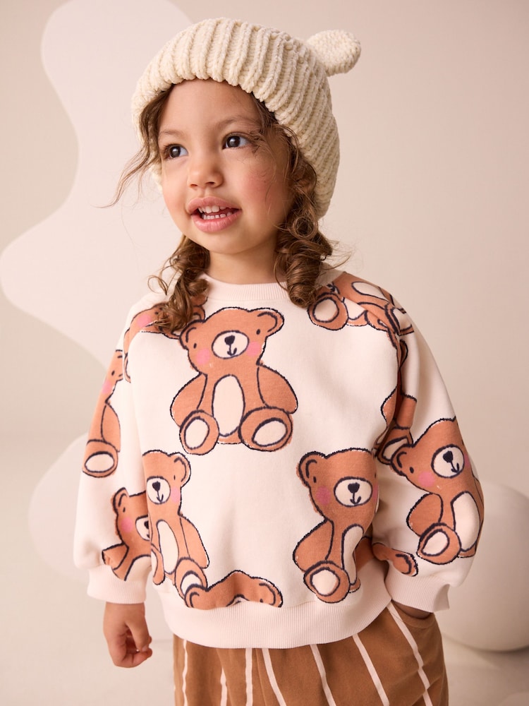Brown Neutral Teddy Bear Sweatshirt and Barrel Leg Joggers Set (3mths-7yrs) - Image 2 of 4