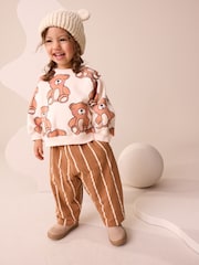 Brown Neutral Teddy Bear Sweatshirt and Barrel Leg Joggers Set (3mths-7yrs) - Image 3 of 4