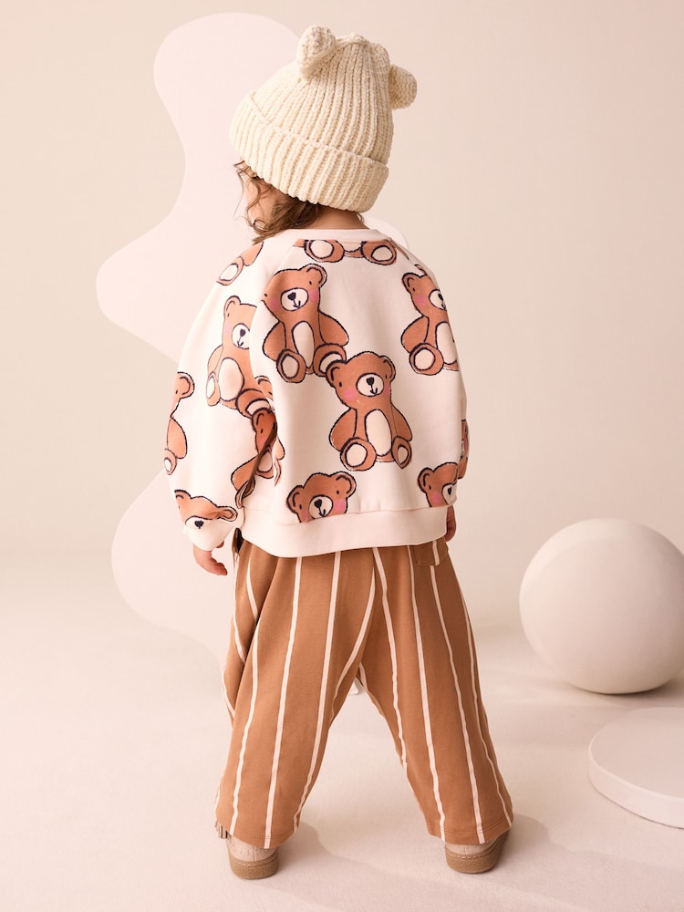 Brown Neutral Teddy Bear Sweatshirt and Barrel Leg Joggers Set (3mths-7yrs) - Image 4 of 4