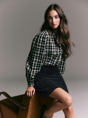 Black Check Cord Mini Skirt - Image 1 of 3