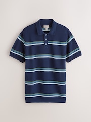 Blue EDIT Regular Fit Short Sleeve Stripe Crochet Polo Shirt - Image 1 of 3