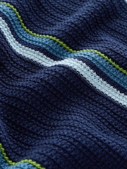 Blue EDIT Regular Fit Short Sleeve Stripe Crochet Polo Shirt - Image 3 of 3