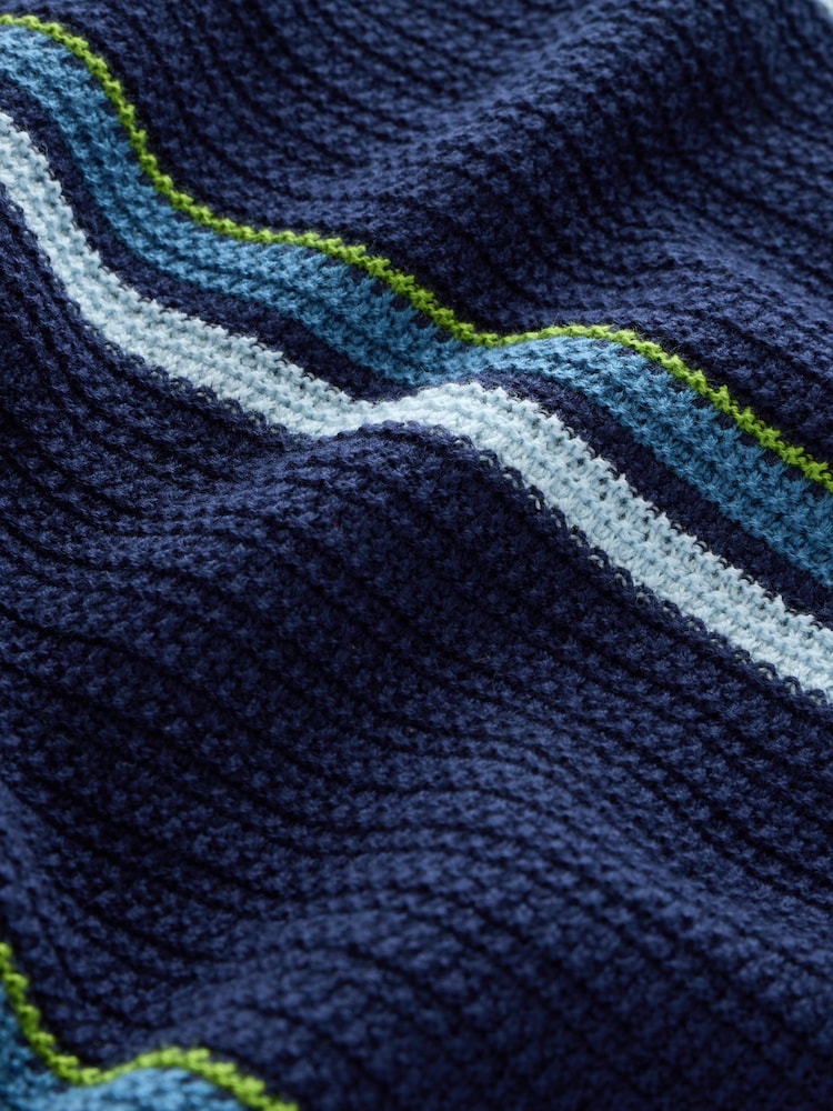 Blue EDIT Regular Fit Short Sleeve Stripe Crochet Polo Shirt - Image 3 of 3