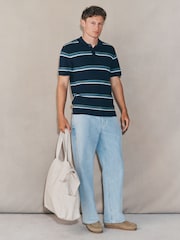 modra - EDIT Regular Fit Short Sleeve Stripe Polo Shirt - Slika 4 iz 7