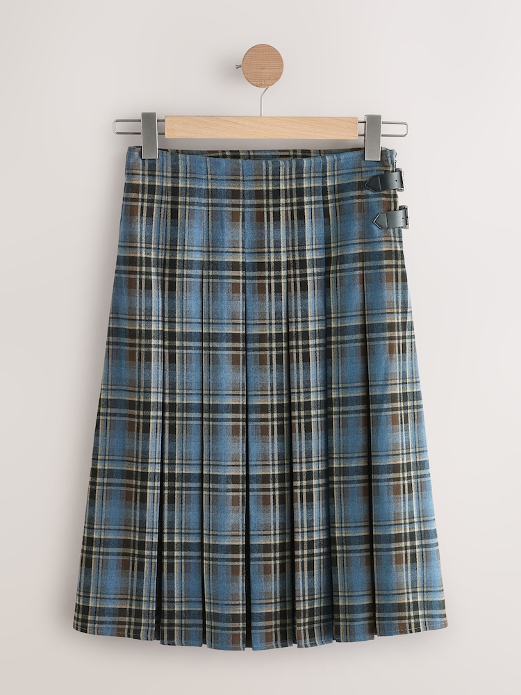 Blue Check Knee Length Kilt Skirt - Image 1 of 7 Blue Check Knee Length Kilt Skirt - Image 1 of 7