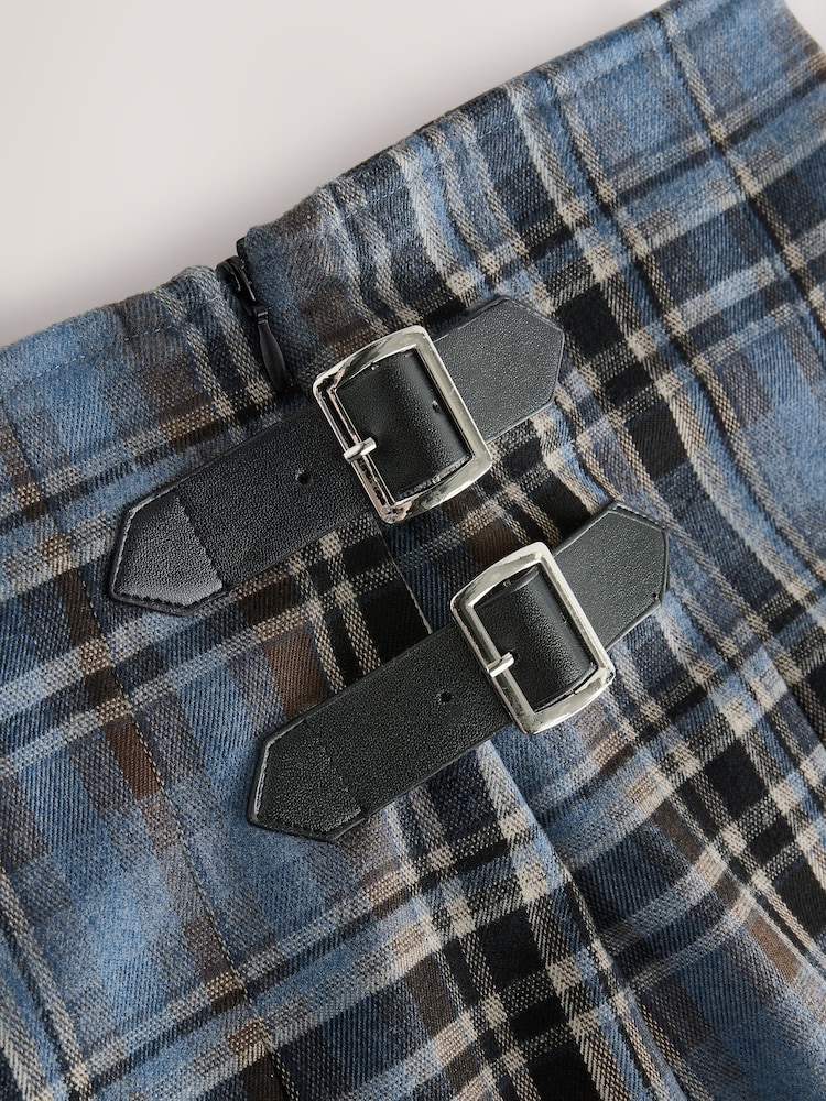 Blue Check Knee Length Kilt Skirt - Image 2 of 7 Blue Check Knee Length Kilt Skirt - Image 2 of 7