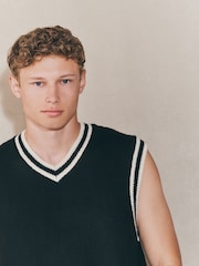 Black Regular Fit EDIT Tipped Knitted V-Neck Tank - Image 5 of 8