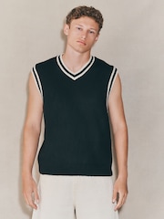 Black Regular Fit EDIT Tipped Knitted V-Neck Tank - Image 6 of 8