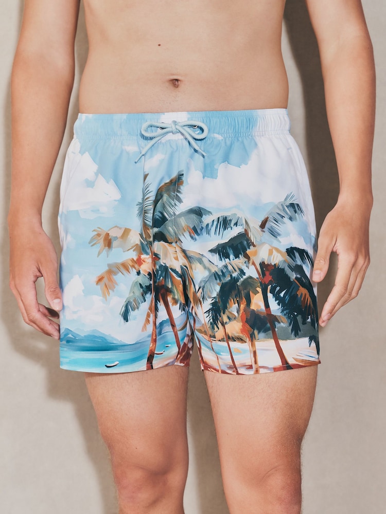 Blue/Green EDIT Tropical Scenic Print Swim Shorts - Image 1 of 3