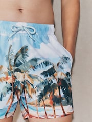 Blue/Green EDIT Tropical Scenic Print Swim Shorts - Image 3 of 3