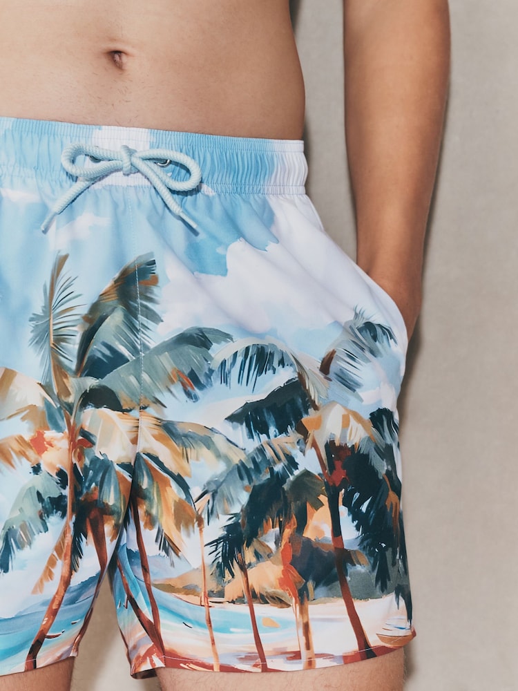 Blue/Green EDIT Tropical Scenic Print Swim Shorts - Image 3 of 3
