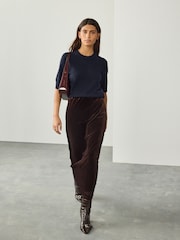 Chocolate Brown Velvet Column Skirt - Image 1 of 8
