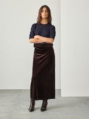 Chocolate Brown Velvet Column Skirt - Image 2 of 8