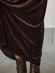 Chocolate Brown Velvet Column Skirt - Image 5 of 8
