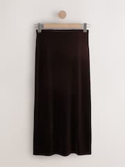 Chocolate Brown Velvet Column Skirt - Image 6 of 8