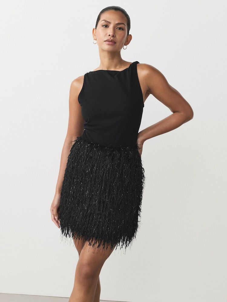 Black Faux Feather Mini Skirt - Image 1 of 8