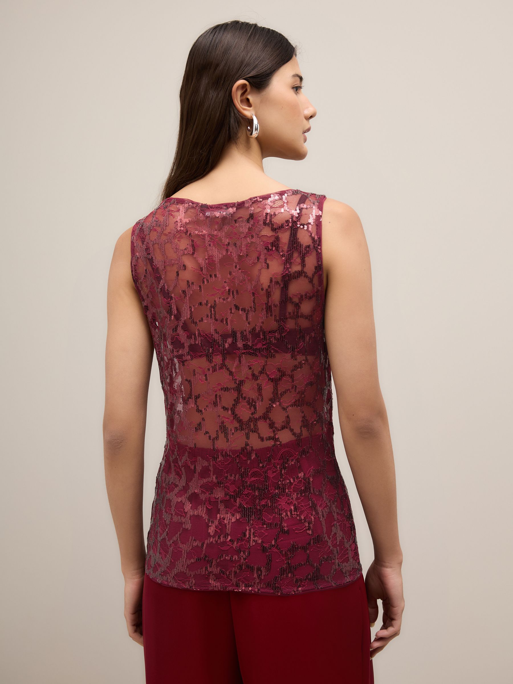 Buy Red Lace Sequin Slash Neck Sleevless Top from Next USA