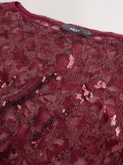 Red Lace Sequin Slash Neck Sleevless Top - Image 2 of 3