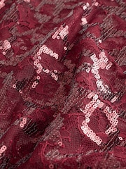 Red Lace Sequin Slash Neck Sleevless Top - Image 3 of 3
