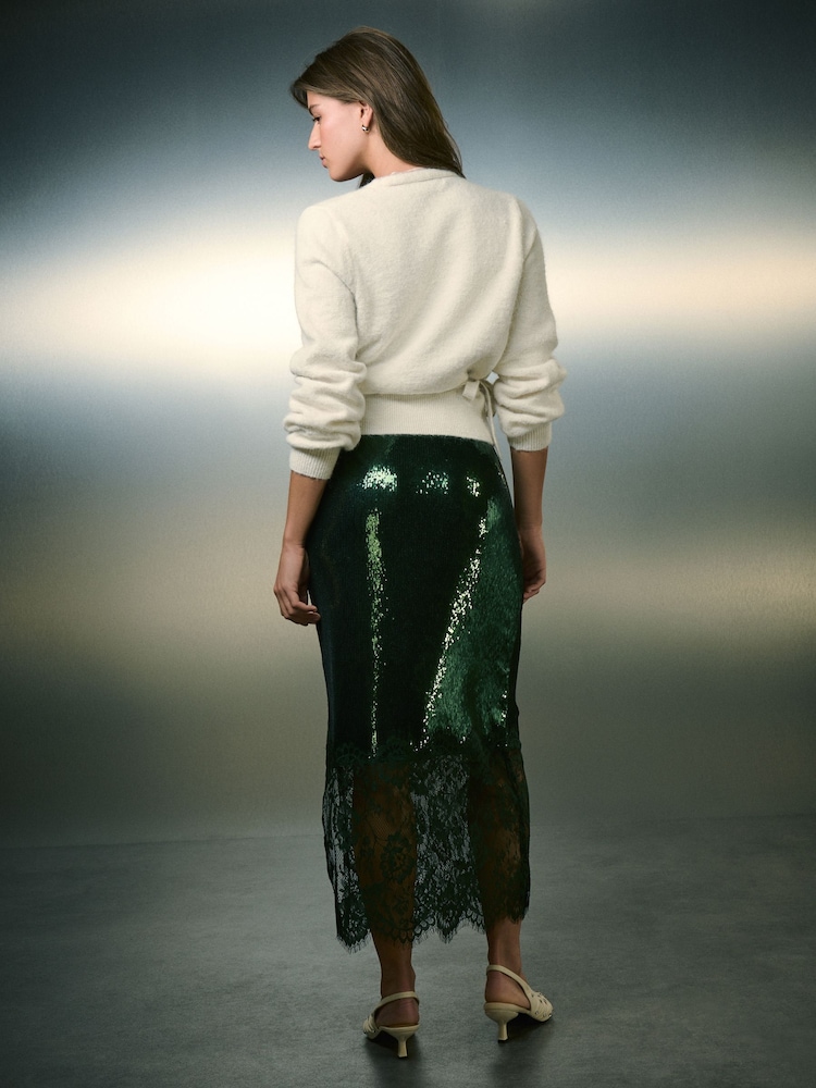 Buy Green Sequin Midi Skirt With Lace Trim from Next USA Buy Green Sequin Midi Skirt With Lace Trim from Next USA