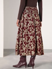 Burgundy Metallic Floral Midi Skirt - Image 4 of 8