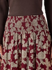 Burgundy Metallic Floral Midi Skirt - Image 5 of 8